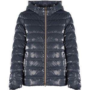 Geox, Getailleerde Jas met Capuchon en Zakken Blauw, Dames, Maat:L