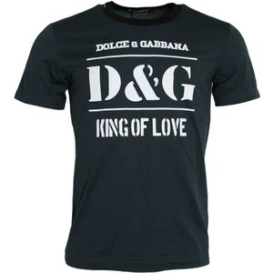 Dolce & Gabbana, Tops, Heren, Blauw, S, Katoen, Blauw Logo Print Crewneck T-shirt