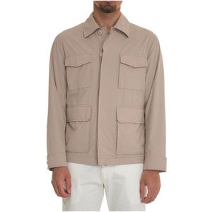 Woolrich, Jassen, Heren, Beige, 2Xl, Stretch Field Jacket met vier zakken