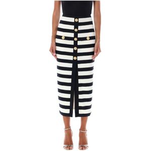 Balmain, Rokken, Dames, Veelkleurig, S, Katoen, Gestreepte Midi Rok Nero Bianco