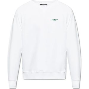 Balmain, Sweatshirts & Hoodies, Heren, Wit, M, Katoen, Sweatshirt met logo