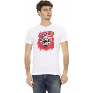 Trussardi, Wit Katoenen T-Shirt met Voorkant Print Wit, Heren, Maat:2XL