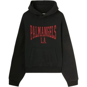 Palm Angels, Sweatshirts & Hoodies, Heren, Zwart, L, Katoen, Zwarte hoodie met college print