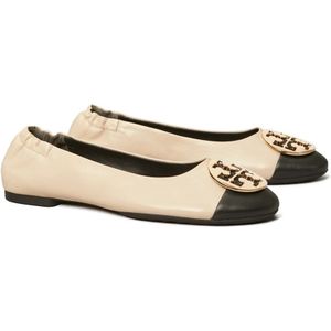 Tory Burch, Schoenen, Dames, Beige, 38 1/2 EU, Claire Cap Toe Ballet Ballerina