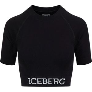 Iceberg, Logo Crop Top Zwart, Dames, Maat:M