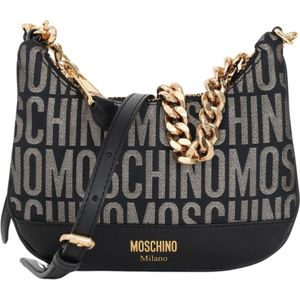 Moschino, Glitter Logo Handtas met Leren Details Veelkleurig, Dames, Maat:ONE Size