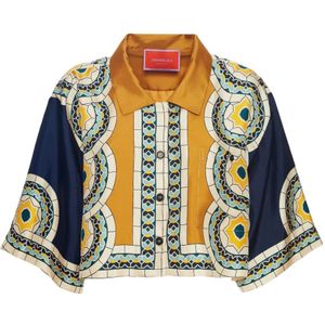 La DoubleJ, Geknipte Zijden Boxy Shirt Blauw, Dames, Maat:XS