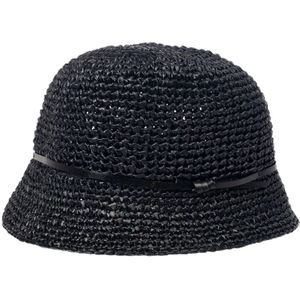 Le Tricot Perugia, Accessoires, Dames, Zwart, ONE Size, Chique Italiaanse hoed met echt leren detail