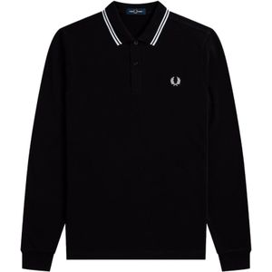 Fred Perry, Tops, Heren, Zwart, 2Xl, Katoen, Gestreept Polo Shirt met Lange Mouwen