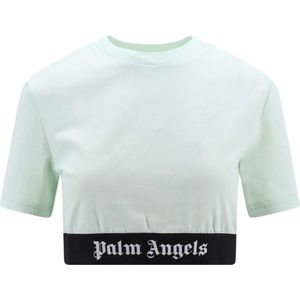 Palm Angels, Tops, Dames, Blauw, M, Klassiek T-Shirt