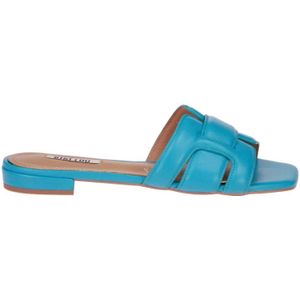 Bibi Lou, Schoenen, Dames, Blauw, 36 EU, Turquoise Leren Slippers