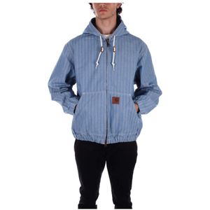 Carhartt Wip, Jassen, Heren, Blauw, M, Denim, Denim Hooded Jas Logo Rits Zakken