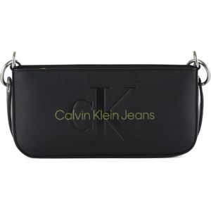 Calvin Klein Jeans, Tassen, Dames, Zwart, ONE Size, Leer, Schoudertas van imitatieleer met reliëflogo