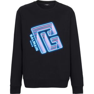 Balmain, Sweatshirts & Hoodies, Heren, Zwart, 3Xl, Katoen, Sweatshirt met neon logo print