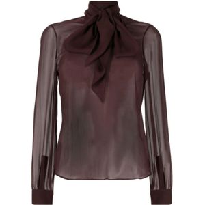 Saint Laurent, Blouses & Shirts, Dames, Bruin, L, Elegante Bruine Zijden Blouse