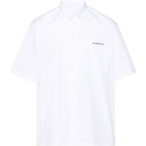 Givenchy, Overhemden, Heren, Wit, XL, Katoen, Witte Shirt met Geborduurd Logo