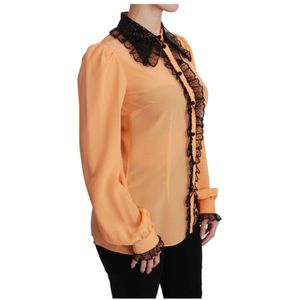 Dolce & Gabbana, Blouses & Shirts, Dames, Geel, M, Pailletten, Gele Zijden Pailletten Kant Blouse