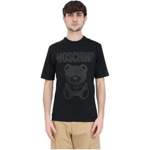 Moschino, Heren Zwart Organisch Katoenen Teddy Bear Print T-shirt Zwart, Heren, Maat:L