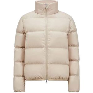 Moncler, Jassen, Dames, Beige, L, Polyester, Korte Dons Puffer Jas