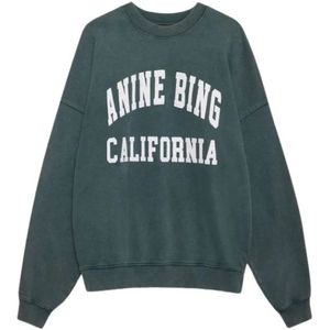 Anine Bing, Sweatshirts & Hoodies, Dames, Groen, XS, Katoen, Ronde Hals Sweatshirt Milles