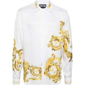 Versace Jeans Couture, Witte Twill Panel Aquarel Overhemd Wit, Heren, Maat:L