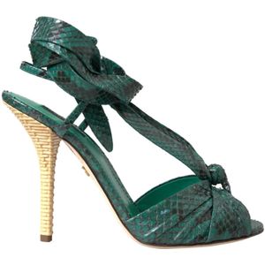 Dolce & Gabbana, Schoenen, Dames, Groen, 40 EU, Leer, Exotische Leren Hoge Hak Sandalen