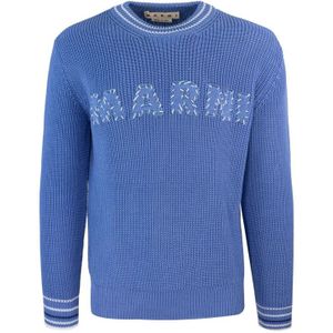 Marni, Truien, Heren, Blauw, L, Katoen, Heldere Blauwe Crewneck Sweater