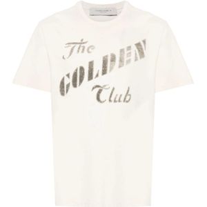 Golden Goose, Tops, Heren, Wit, XL, Katoen, Wit Logo Print Crew Neck T-shirt