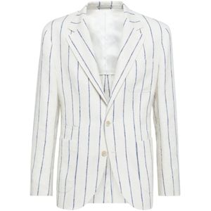 Brunello Cucinelli, Deconstructed Pinstripe Linen Jacket Wit, Heren, Maat:L