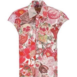 Marni, Blouses & Shirts, Dames, Veelkleurig, S, Katoen, Roze Katoenen Mouwloze Shirt Requiem Print