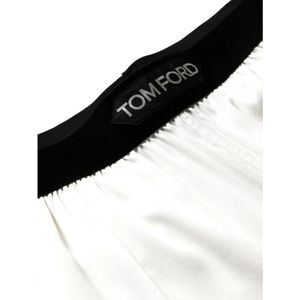 Tom Ford, Broeken, Dames, Wit, S, Satijn, Witte zijdeblend fluwelen afwerkingsbroek