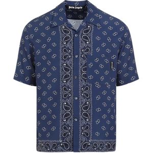 Palm Angels, Overhemden, Heren, Veelkleurig, L, Blauw Paisley Bowling Shirt