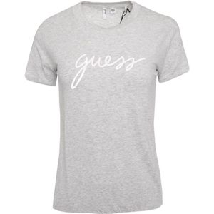 Guess, Tops, Dames, Grijs, S, Katoen, Signature Logo T-Shirt - Grijs Stretch