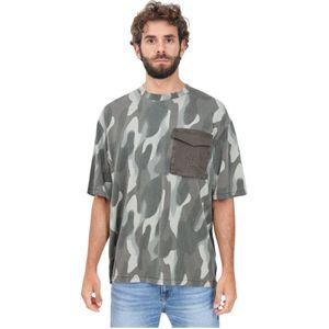 Armani Exchange, Tops, Heren, Veelkleurig, M, Katoen, Groene Camo Korte Mouw T-shirt