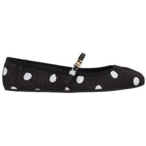 Dolce & Gabbana, Schoenen, Dames, Zwart, 36 EU, Satijn, Zwarte polka dot ballerina platte schoenen