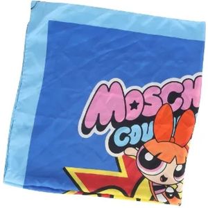 Moschino, Blauwe Power Puff Girls Zijden Sjaal Blauw, unisex, Maat:ONE Size