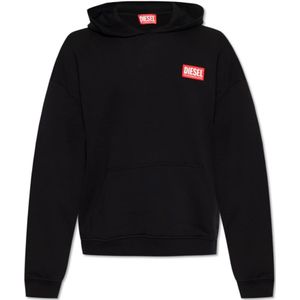 Diesel, Sweatshirts & Hoodies, Heren, Zwart, S, Katoen, ‘S-Nlabel-Hood-L1’ hoodie