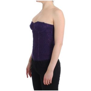 Ermanno Scervino, Tops, Dames, Paars, M, Wol, Paarse Bloemenkant Corset Bustier Top