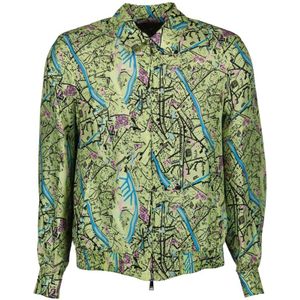 Fendi, Overhemden, Heren, Groen, M, Omkeerbare zijden jas met kaartprint