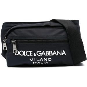 Dolce & Gabbana, Tassen, Heren, Blauw, ONE Size, Marineblauwe Logo Heuptas