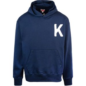 Kenzo, Sweatshirts & Hoodies, Heren, Blauw, XL, Katoen, Blauwe hoodie met geborduurd 'K' embleem
