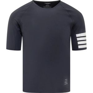 Thom Browne, Blauw Compressie T-shirt met 4-strepen Blauw, Heren, Maat:S