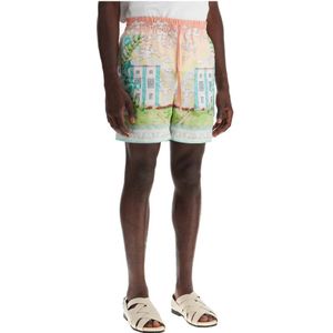 Casablanca, Korte broeken, Heren, Veelkleurig, S, Linnen, Art Deco Linen Bermuda Vase Shorts