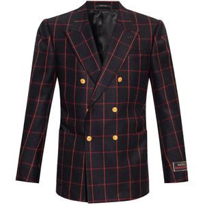 Gucci, Jassen, Heren, Veelkleurig, XL, Wol, Wollen Flanel Blazer Geborduurd Logo Patch