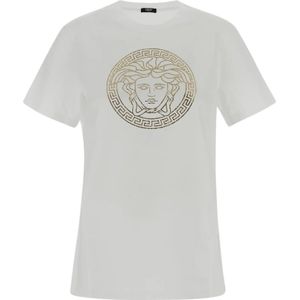 Versace, Tops, Dames, Wit, 2Xs, Katoen, Katoenen T-shirt met korte mouwen
