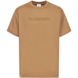 Burberry, Tops, Heren, Bruin, S, Katoen, Logo Print Katoenen T-Shirt