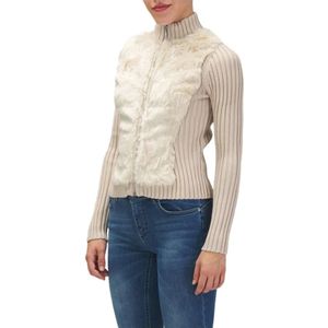 Guess, Truien, Dames, Beige, M, Polyester, Cardigan met rits en imitatiebont