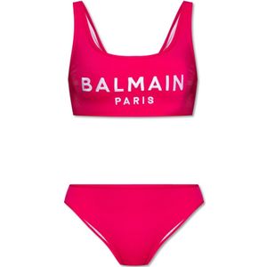 Balmain, Badkleding, Dames, Roze, 2Xs, Tweed, Tweedelig badpak