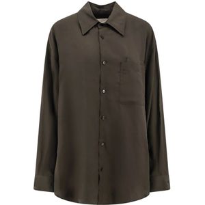 Lemaire, Blouses & Shirts, Dames, Bruin, S, Oversize Lyocell Shirt met Puntkraag