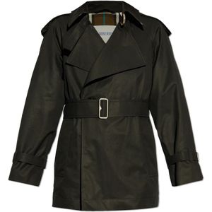 Burberry, Mantels, Dames, Zwart, L, Katoen, Korte trenchcoat